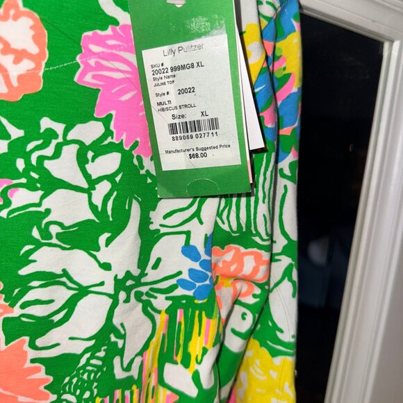 NWT Lilly Pulitzer Juline Hibiscus Stroll Size XL 3/4 Sleeve Boatneck Top Shirt - Picture 2 of 3